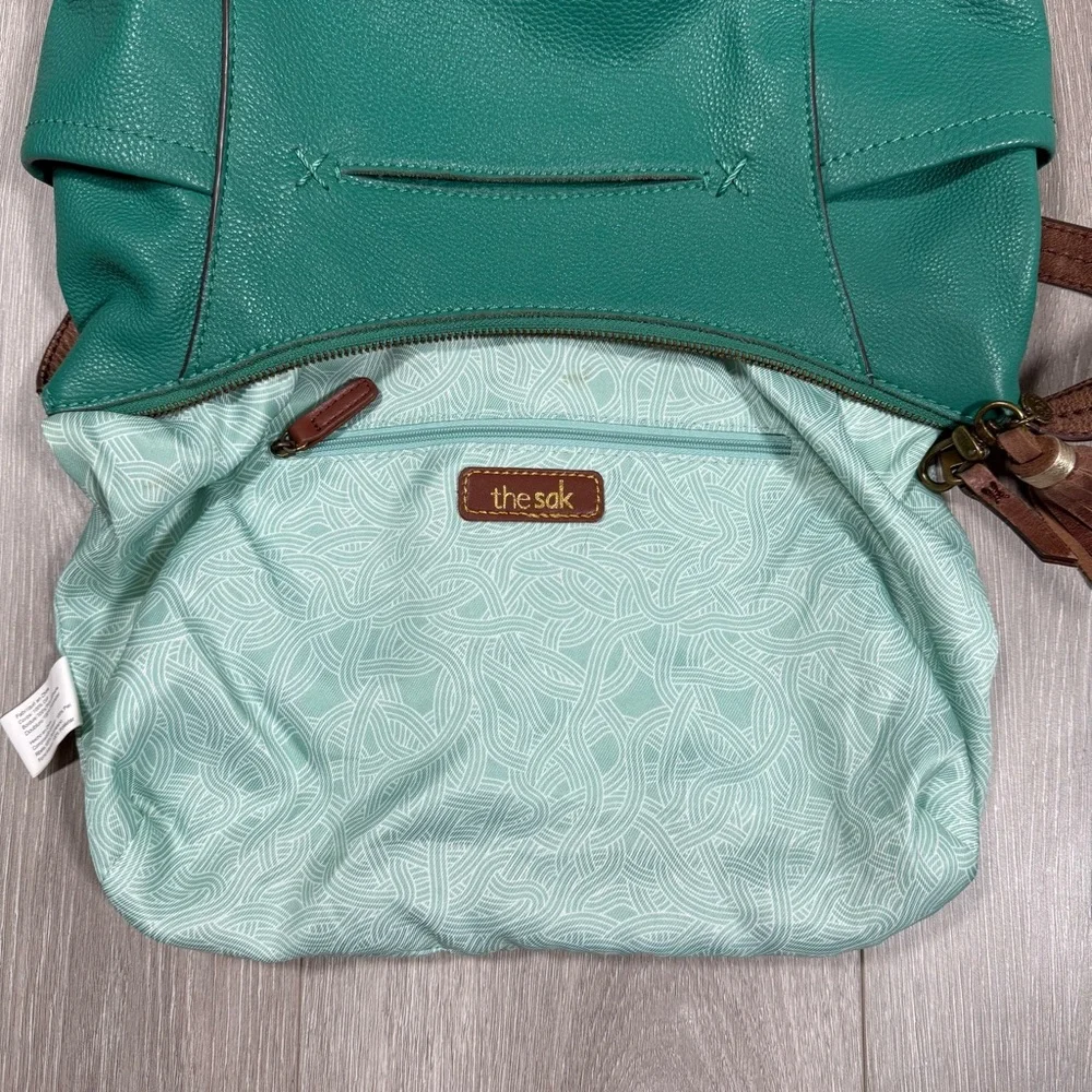 The Sak Teal and Brown Leather-Trim Shoulder Bag - Picture 11 of 12